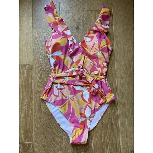 Women's Bathing Suit Pink Lily Tropic Like Hot One Piece Swimsuit  Size L NEW - Picture 3 of 13